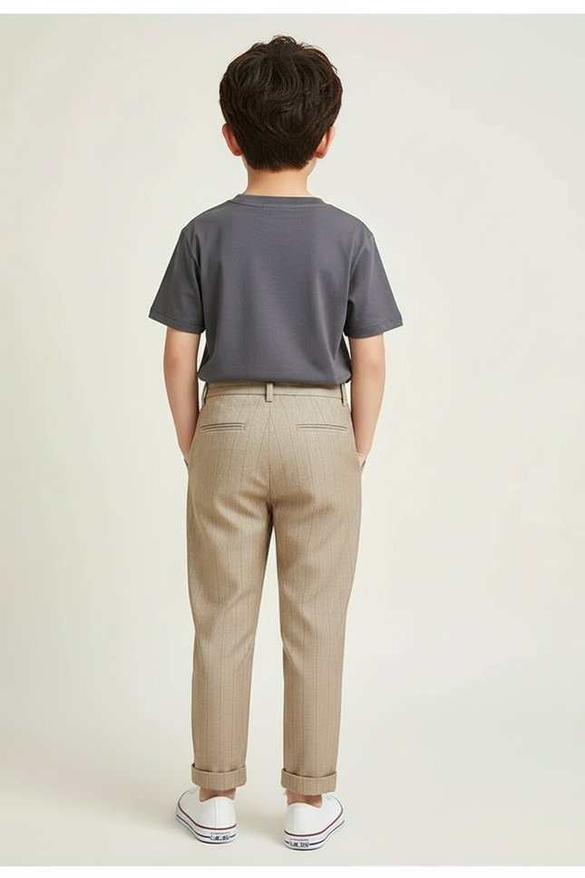 Pantalon Beige Rayé Droit Pli Enfant - Laine - vue 2