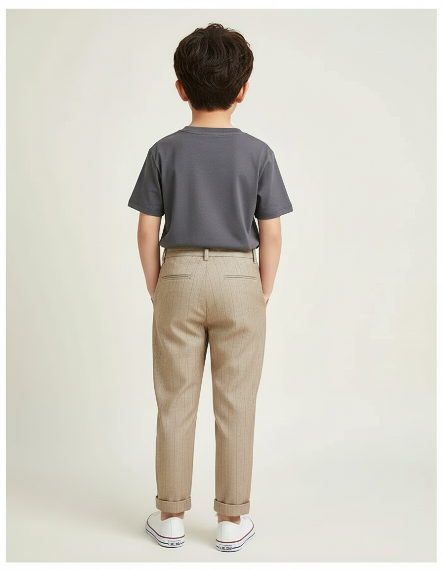 Pantalon Beige Rayé Droit Pli Enfant - Laine - vue 2
