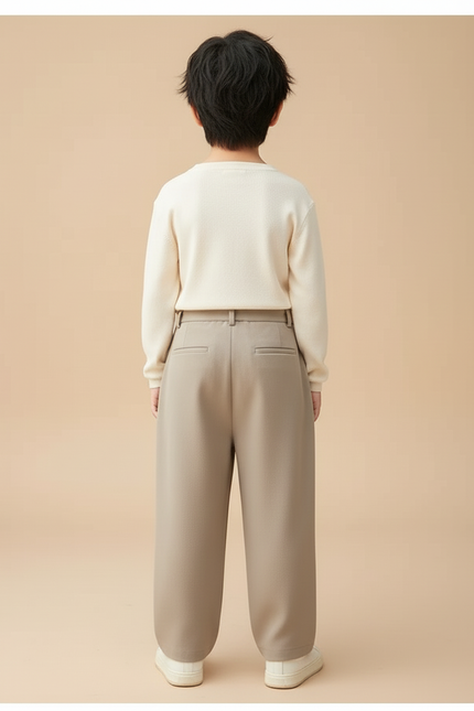 Pantalon Beige Plissé Ample Droit Élégant Enfant - Gabardine - vue 2