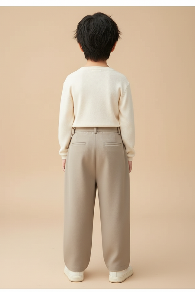 Pantalon Beige Plissé Ample Droit Élégant Enfant - Gabardine - vue 2