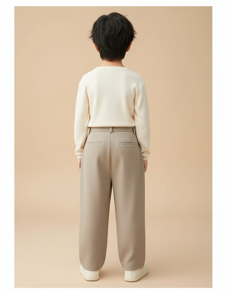 Pantalon Beige Plissé Ample Droit Élégant Enfant - Gabardine - vue 2