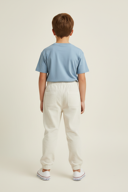 Pantalon Beige Côtelé Ample Élastique Garçon - Cordé - vue 2