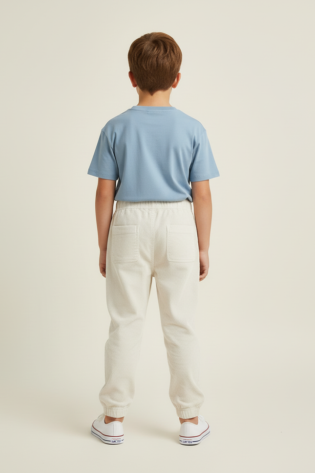 Pantalon Beige Côtelé Ample Élastique Garçon - Cordé - vue 2