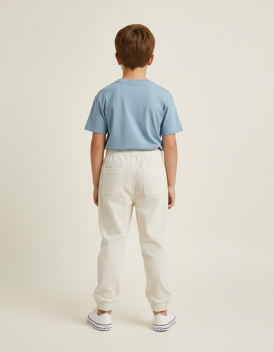 Pantalon Beige Côtelé Ample Élastique Garçon - Cordé - vue 2