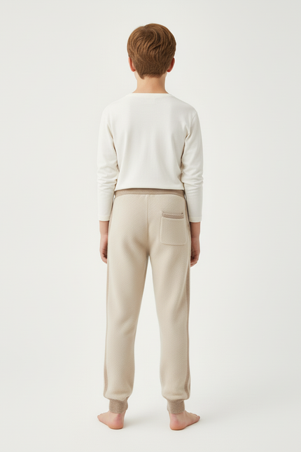 Pantalon Beige Maille Enfant Décontracté Rayures Latérales - vue 2
