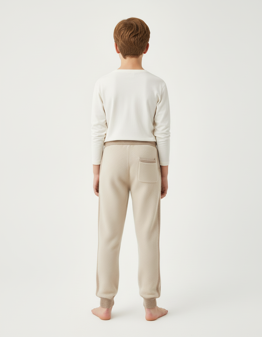 Pantalon Beige Maille Enfant Décontracté Rayures Latérales - vue 2