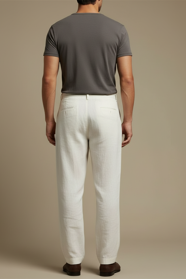 Pantalon Beige Lin Ample Plissé Décontracté Homme - vue 2