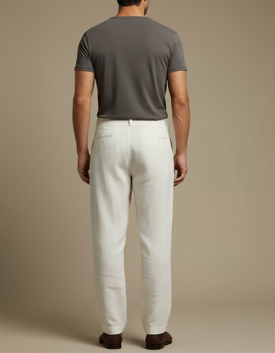 Pantalon Beige Lin Ample Plissé Décontracté Homme - vue 2