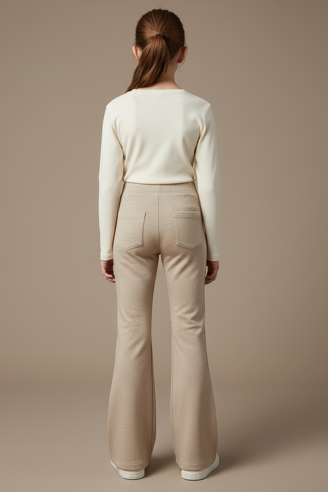 Pantalon Beige Évasé Fille Extensible Décontracté Élégant - Molleton - vue 2