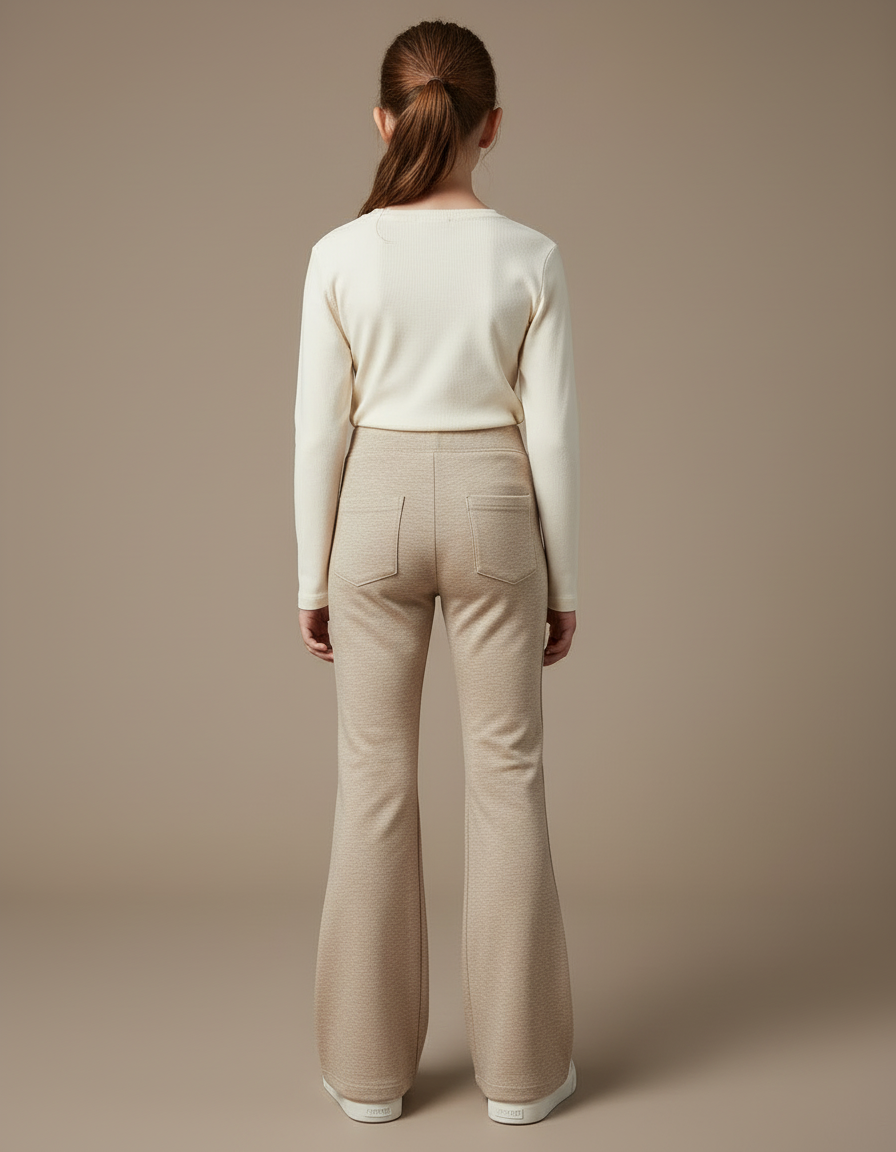 Pantalon Beige Évasé Fille Extensible Décontracté Élégant - Molleton - vue 2