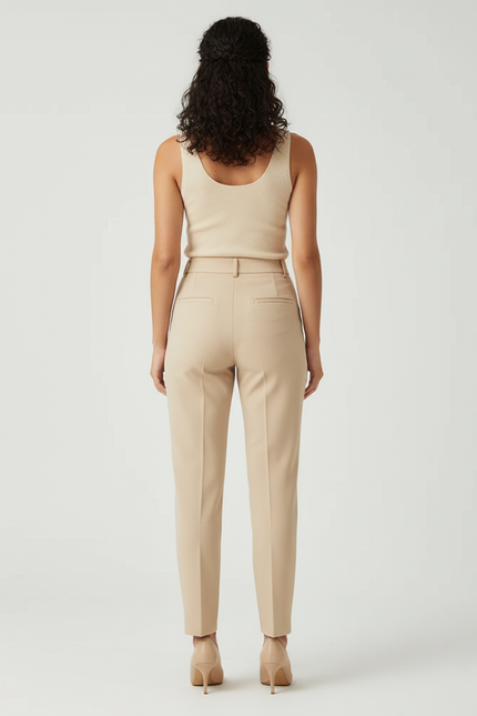 Pantalon Beige Taille Haute Slim Élégant Femme - Gabardine - vue 2