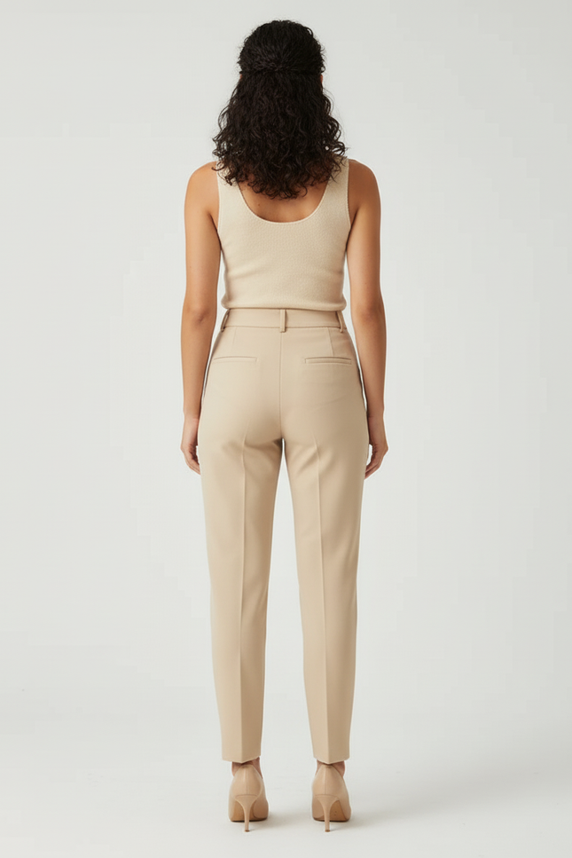 Pantalon Beige Taille Haute Slim Élégant Femme - Gabardine - vue 2