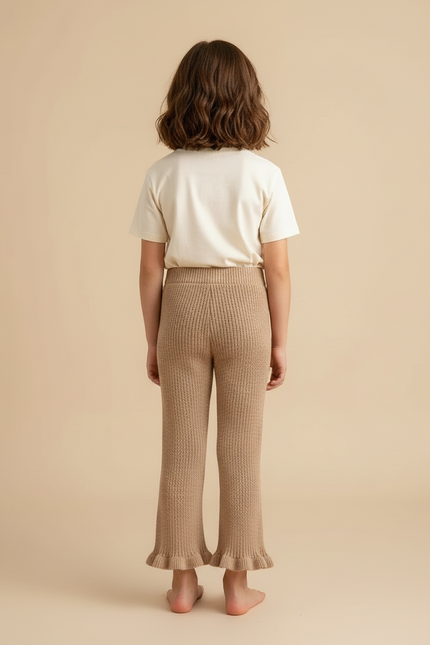 Pantalon Beige Tricoté Évasé Volants Fille Confortable - Maille - vue 2