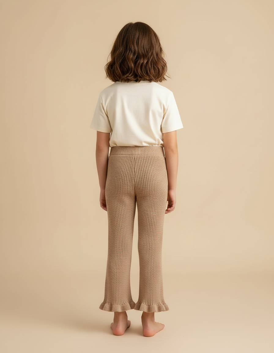 Pantalon Beige Tricoté Évasé Volants Fille Confortable - Maille - vue 2