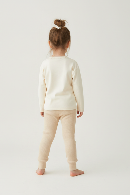 Pantalon Beige Côtelé Brodé Lapin Confortable Enfant - Maille - vue 2
