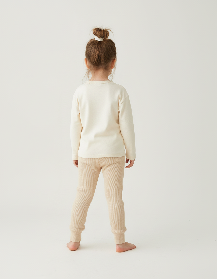 Pantalon Beige Côtelé Brodé Lapin Confortable Enfant - Maille - vue 2