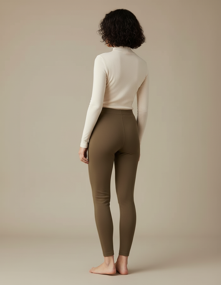 Pantalon Beige Côtelé Moulant Thermique Sans Couture - Kaki Maille - vue 2