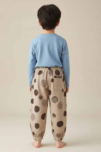 Pantalon Beige Côtelé Ample Décontracté Motifs Cercles - Cordé - vue 2