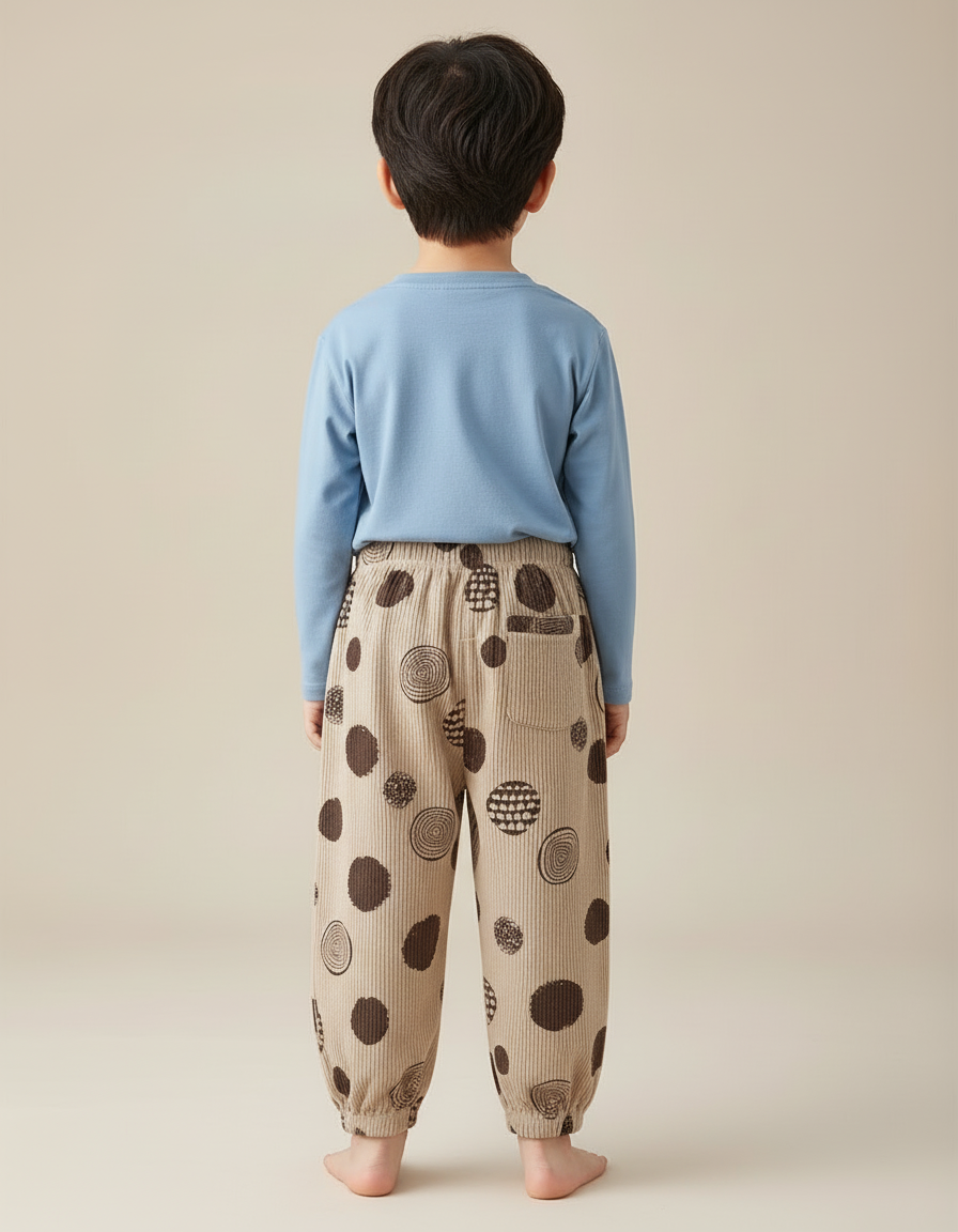 Pantalon Beige Côtelé Ample Décontracté Motifs Cercles - Cordé - vue 2