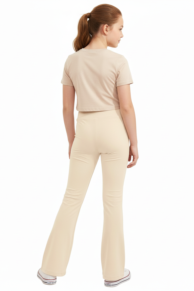 Pantalon Beige Fille Évasé Taille Haute Confortable - Polyester - vue 2