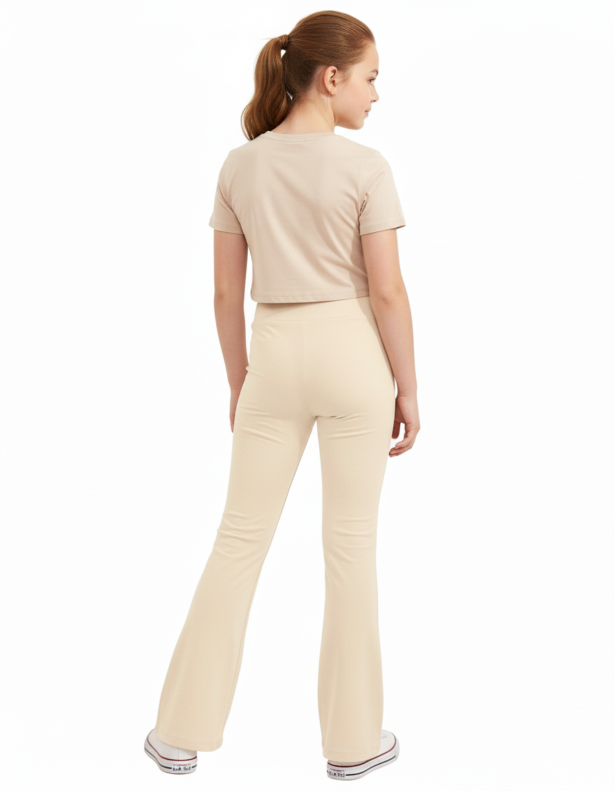 Pantalon Beige Fille Évasé Taille Haute Confortable - Polyester - vue 2