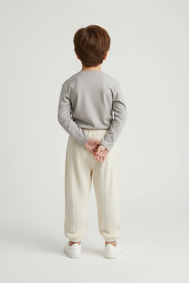 Pantalon Beige Torsadé Tricoté Ample Confortable Enfant - Maille - vue 2