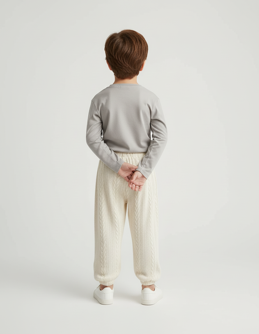 Pantalon Beige Torsadé Tricoté Ample Confortable Enfant - Maille - vue 2