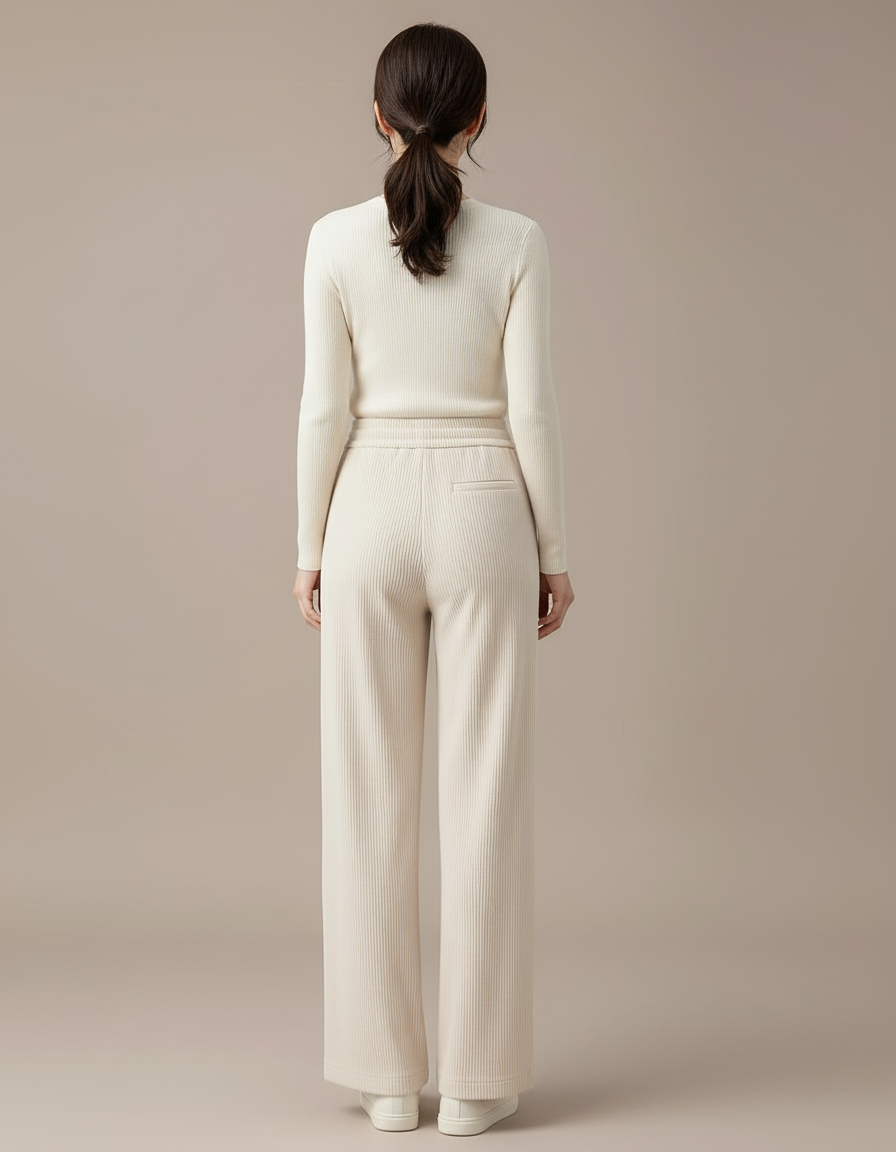 Pantalon Beige Côtelé Droit Ample Décontracté Cordon - Cordé - vue 2