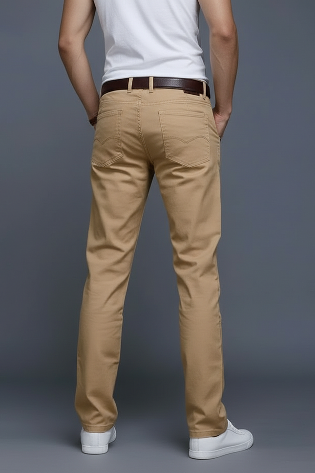 Pantalon Beige Homme Décontracté Droit Coton Classique - vue 2