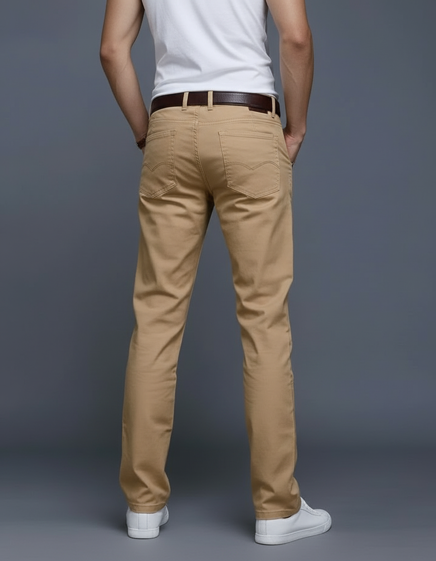 Pantalon Beige Homme Décontracté Droit Coton Classique - vue 2