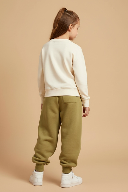 Pantalon Beige Ample Molletonné Chaud Enfant Fille - Kaki - vue 2