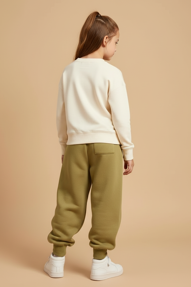Pantalon Beige Ample Molletonné Chaud Enfant Fille - Kaki - vue 2