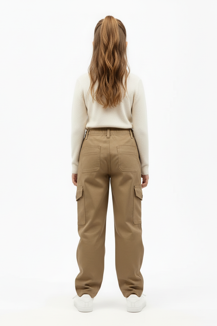 Pantalon Beige Cargo Doublé Polaire Enfant - Kaki Gabardine - vue 2