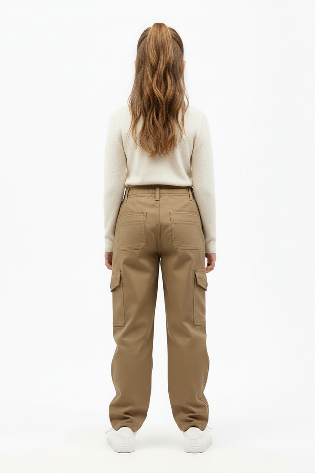 Pantalon Beige Cargo Doublé Polaire Enfant - Kaki Gabardine - vue 2