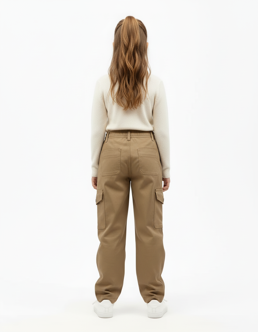 Pantalon Beige Cargo Doublé Polaire Enfant - Kaki Gabardine - vue 2