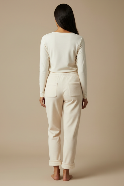 Pantalon Beige Molletonné Ample Décontracté Côtelé Femme - vue 2