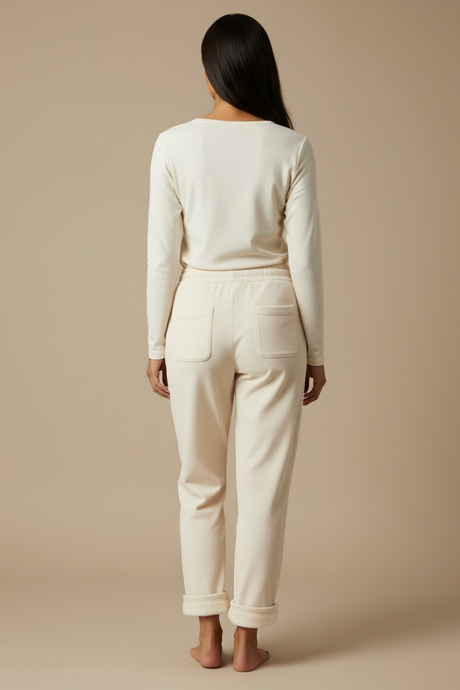 Pantalon Beige Molletonné Ample Décontracté Côtelé Femme - vue 2