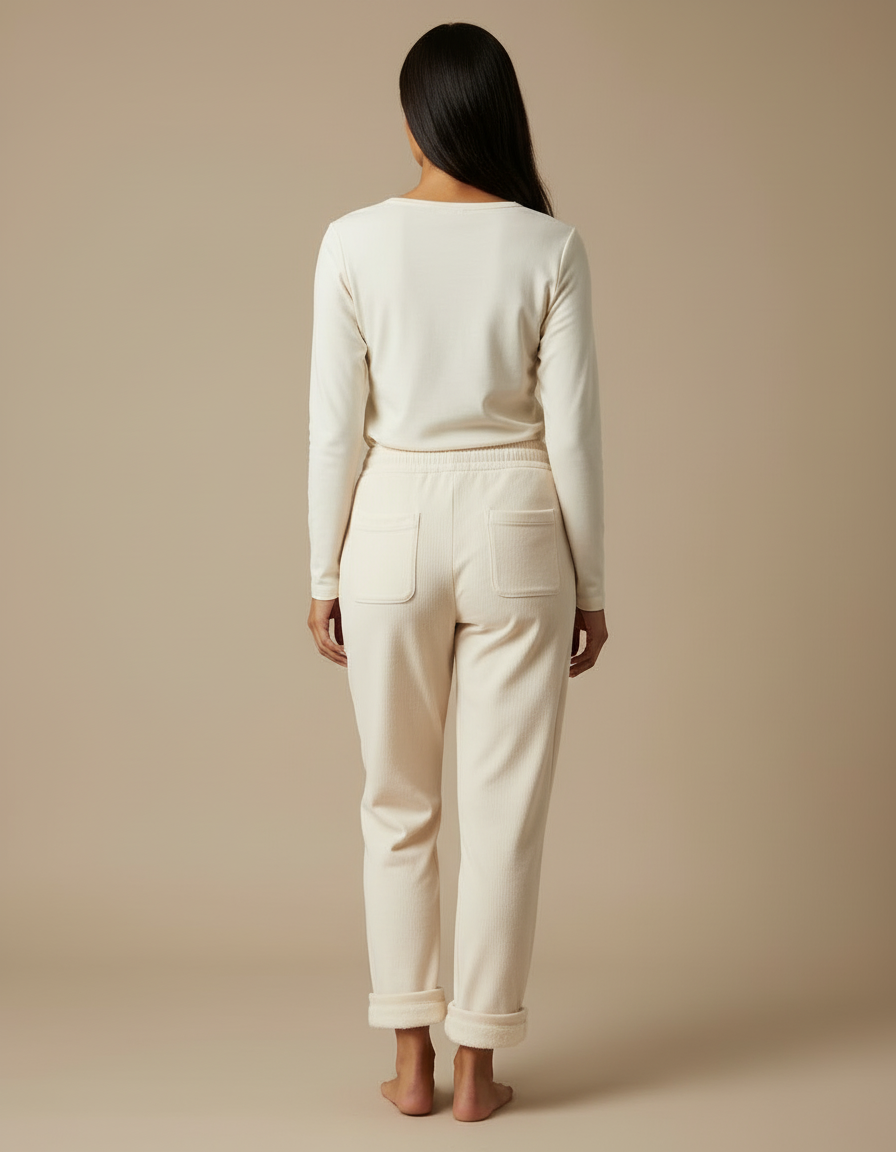 Pantalon Beige Molletonné Ample Décontracté Côtelé Femme - vue 2