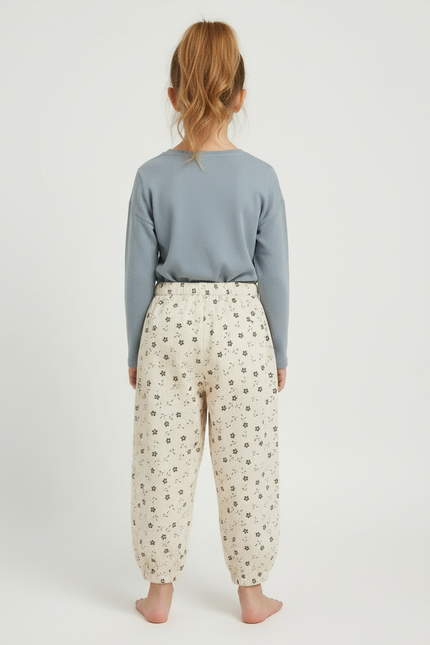 Pantalon Beige Floral Côtelé Harem Fille Coton - Cordé - vue 2