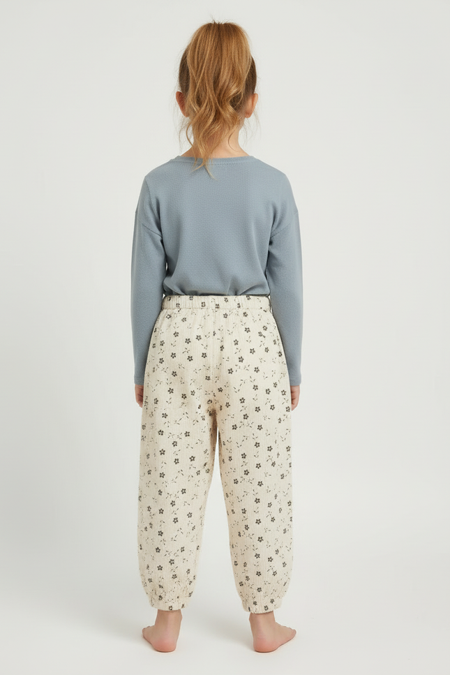Pantalon Beige Floral Côtelé Harem Fille Coton - Cordé - vue 2