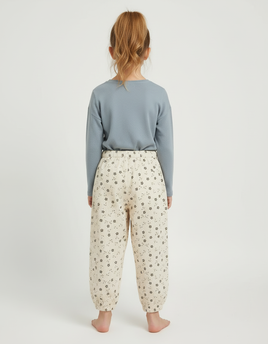 Pantalon Beige Floral Côtelé Harem Fille Coton - Cordé - vue 2