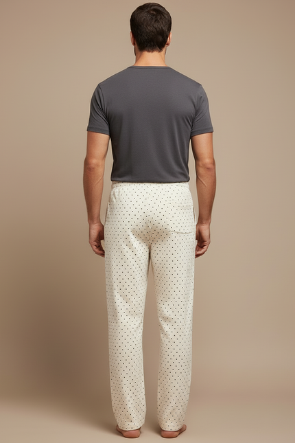 Pantalon Beige Coton Ample Motif Pois Confortable Homme - vue 2