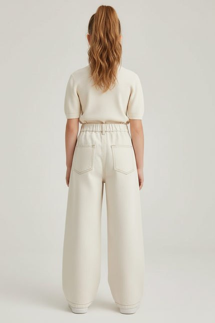 Pantalon Beige Jean Large Décontracté Enfant Fille - vue 2