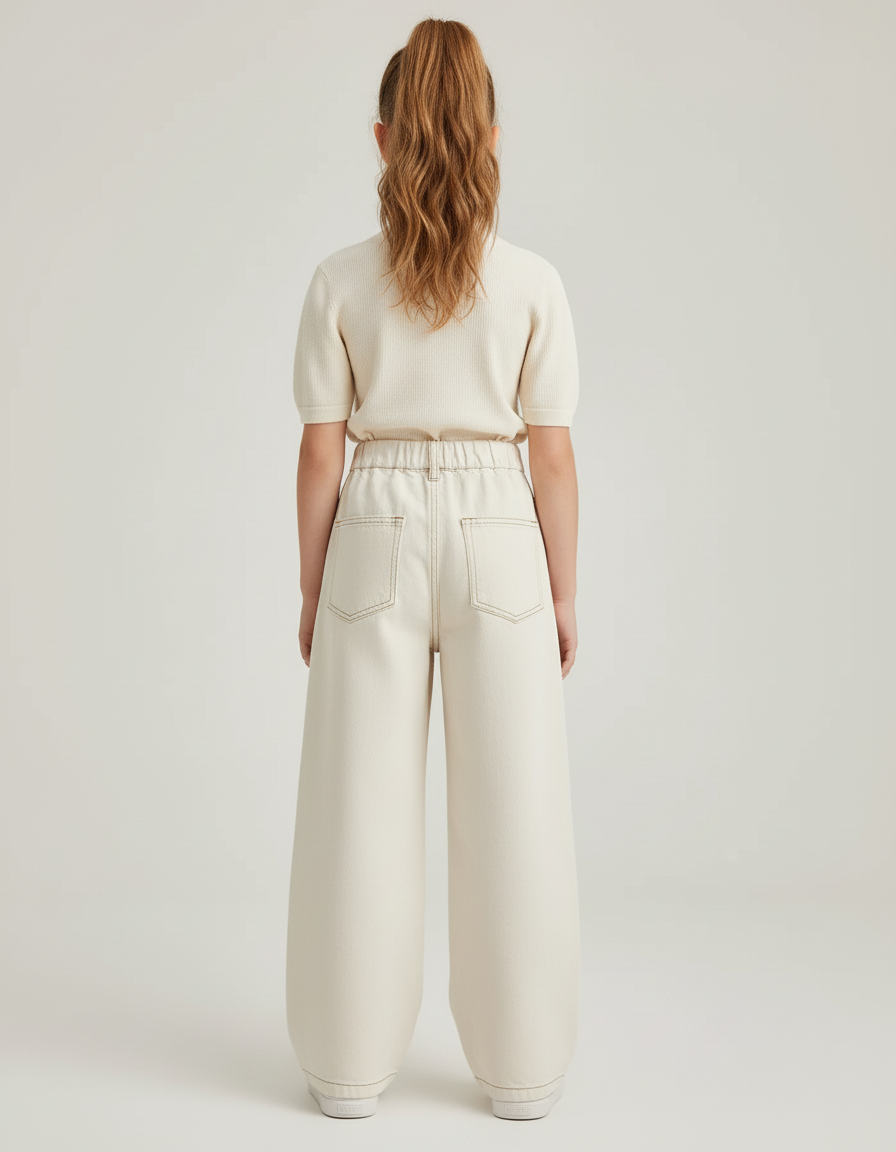Pantalon Beige Jean Large Décontracté Enfant Fille - vue 2