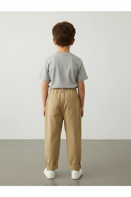 Pantalon Beige Coton Ample Décontracté Garçon - Camel - vue 2