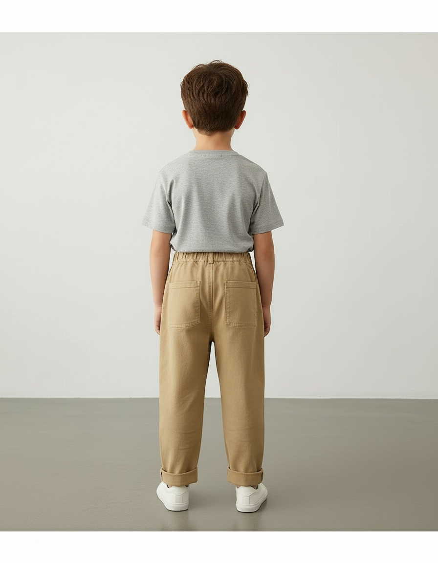 Pantalon Beige Coton Ample Décontracté Garçon - Camel - vue 2
