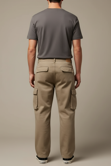 Pantalon Beige Cargo Ample Droit Homme Coton - vue 2