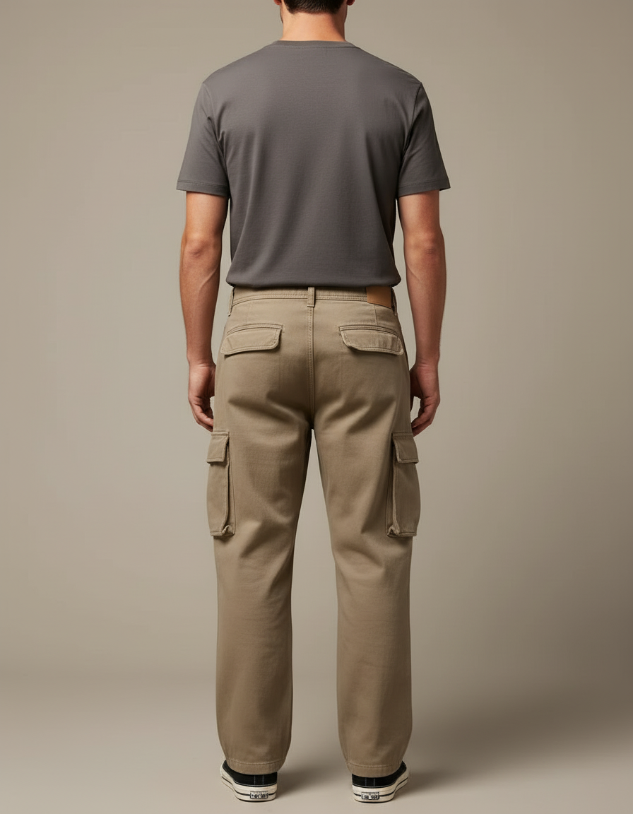 Pantalon Beige Cargo Ample Droit Homme Coton - vue 2