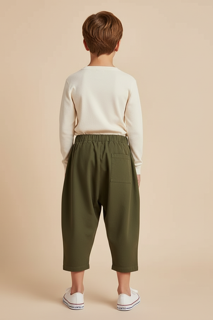 Pantalon Beige Ample Coton Plissé Unisexe - Kaki - vue 2