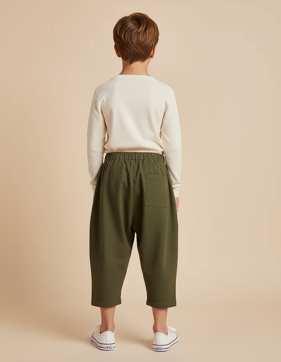 Pantalon Beige Ample Coton Plissé Unisexe - Kaki - vue 2